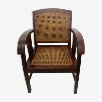 Fauteuil colonial en acajou et cannage