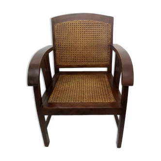 Fauteuil colonial en acajou et cannage