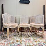 Set of six Louis XV style lacquered wood caned chairs