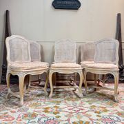 Set of six Louis XV style lacquered wood caned chairs