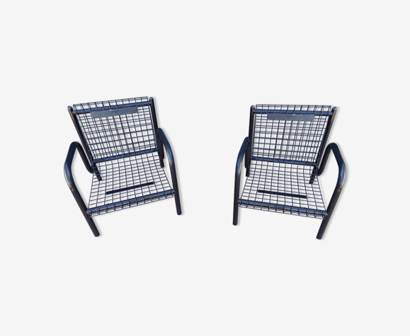 Duo de fauteuils noirs "grillage" en métal | Selency