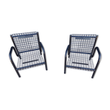 Duo of black armchairs "grilling" metal