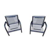 Duo of black armchairs "grilling" metal