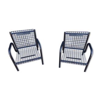 Duo of black armchairs "grilling" metal