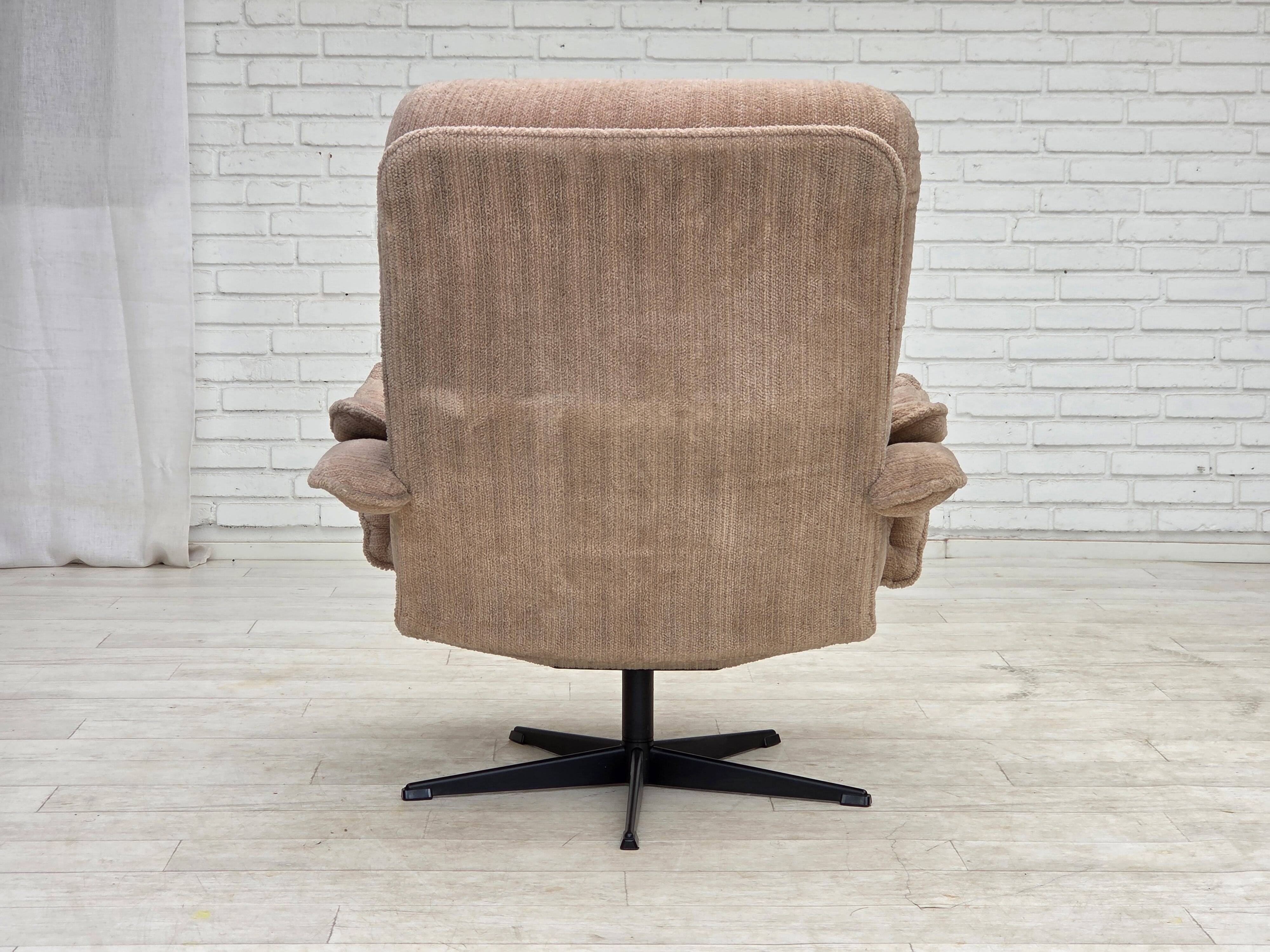 1970s, Danish swivel armchair, beige furniture fabric.