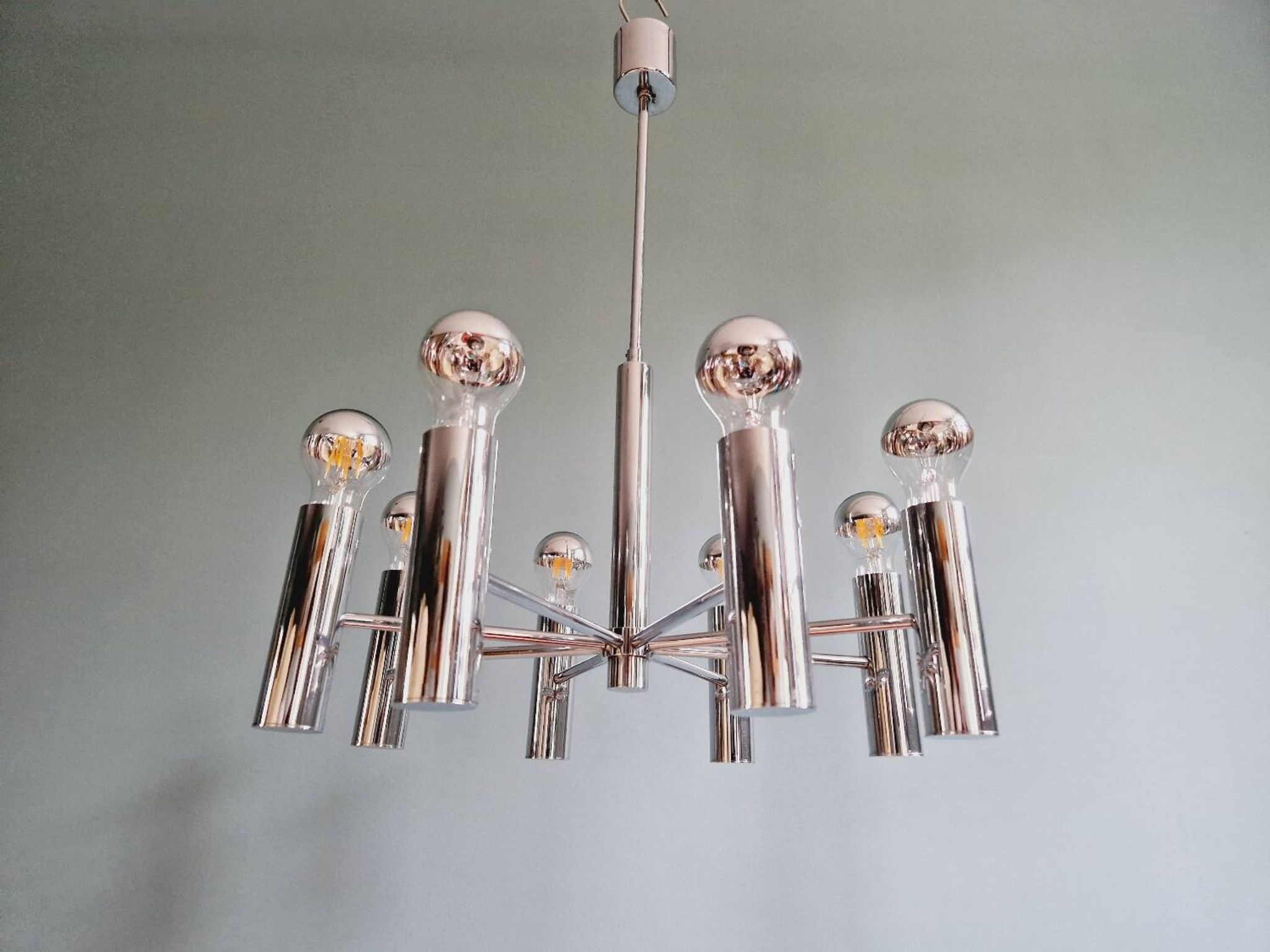 Lustre Space Age en métal chromé tubulaire, années 70