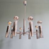 Space Age tubular chrome metal chandelier, 1970s