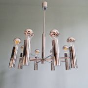 Lustre Space Age en métal chromé tubulaire, années 70