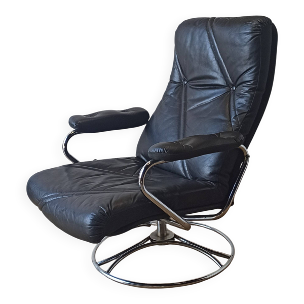 Fauteuil en cuir au design scandinave des années 70