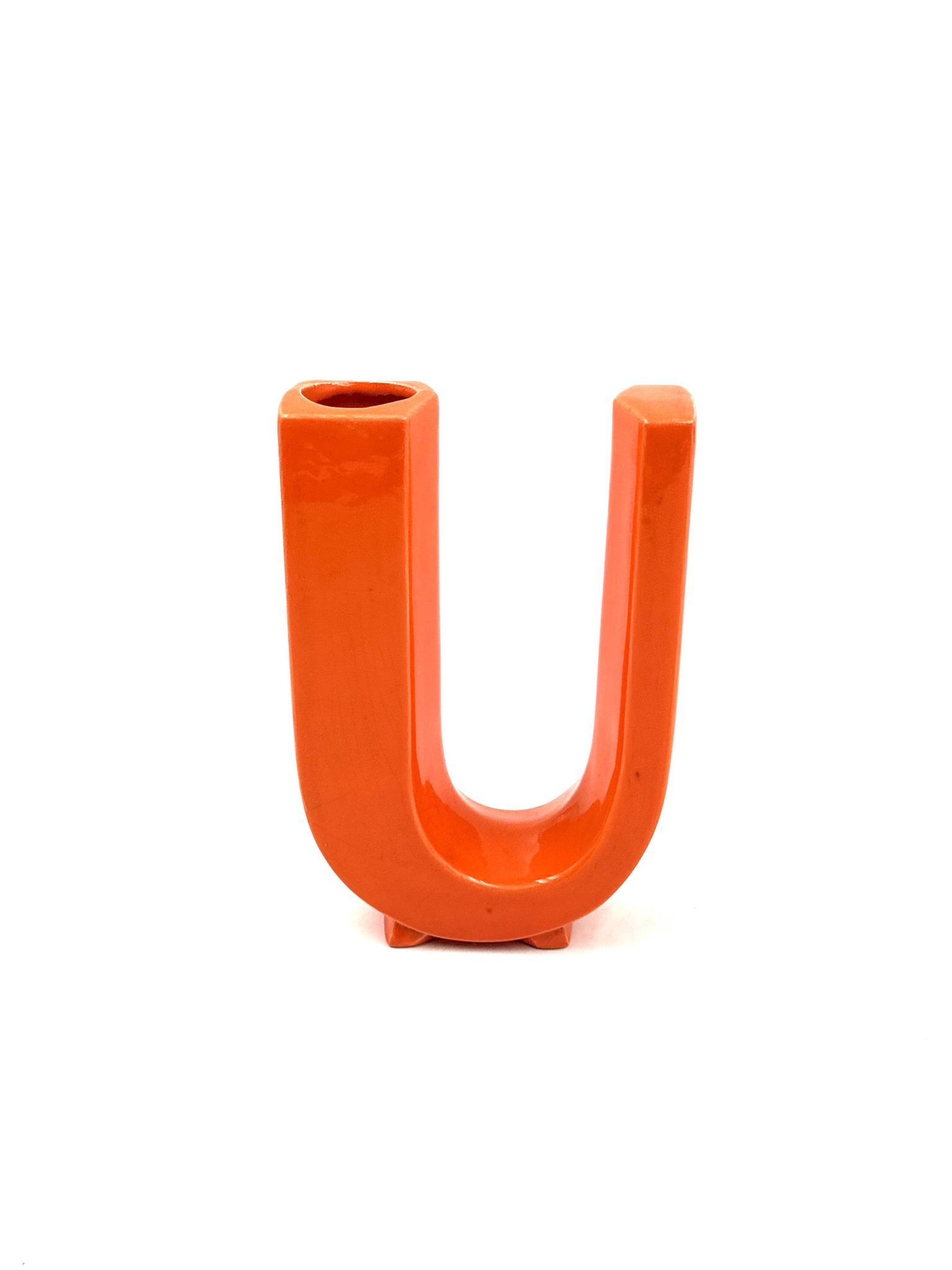 Space age U letter ceramic solifleur vase, Marcel Radureau France 1970