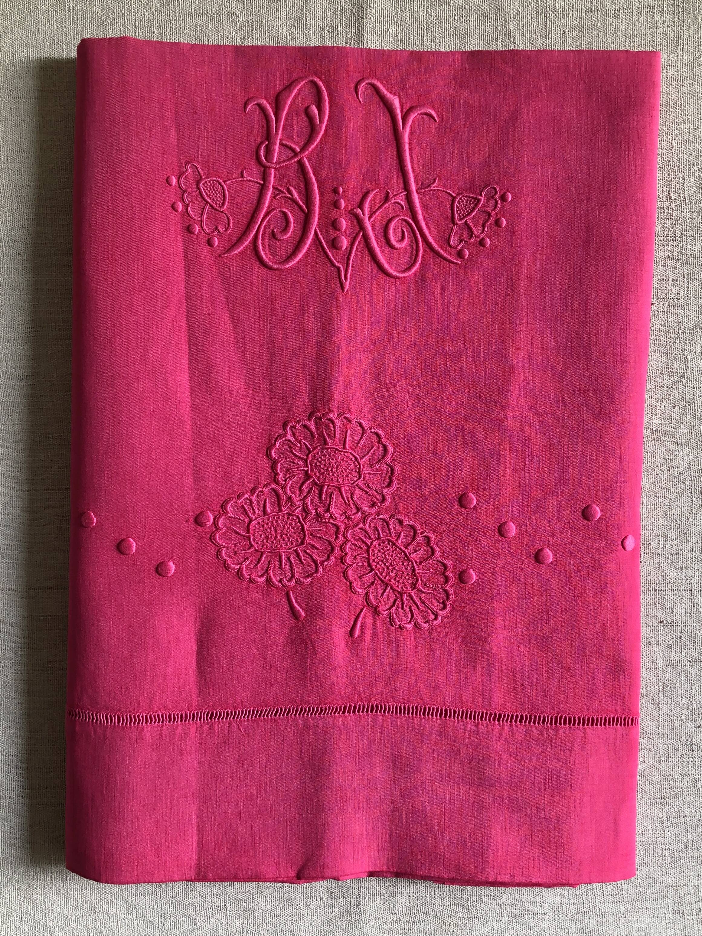 Antique Linen and Cotton Sheet Dyed in Fuchsia