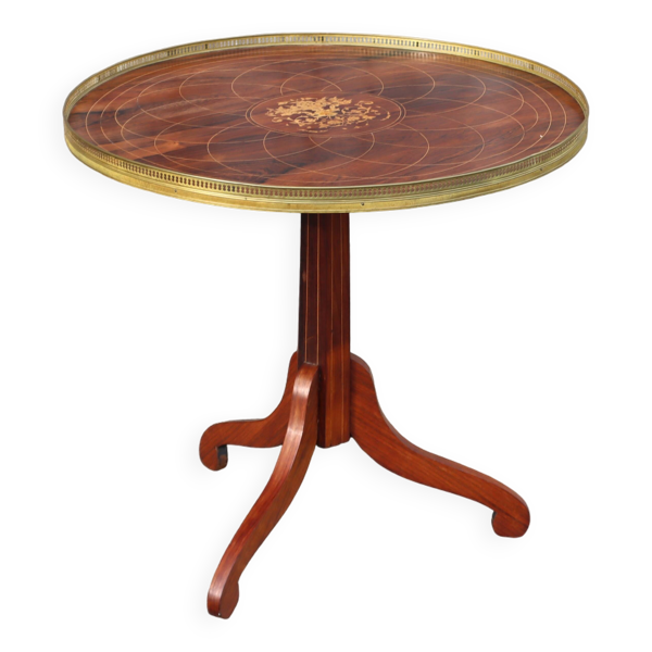 Table de jeu néoclassique vintage en bois avec marqueterie - Années 60