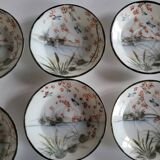 Series of 10 Fine Porcelain Cups and Saucers with Japanese Decor