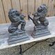 Paire de chenets lions en fonte