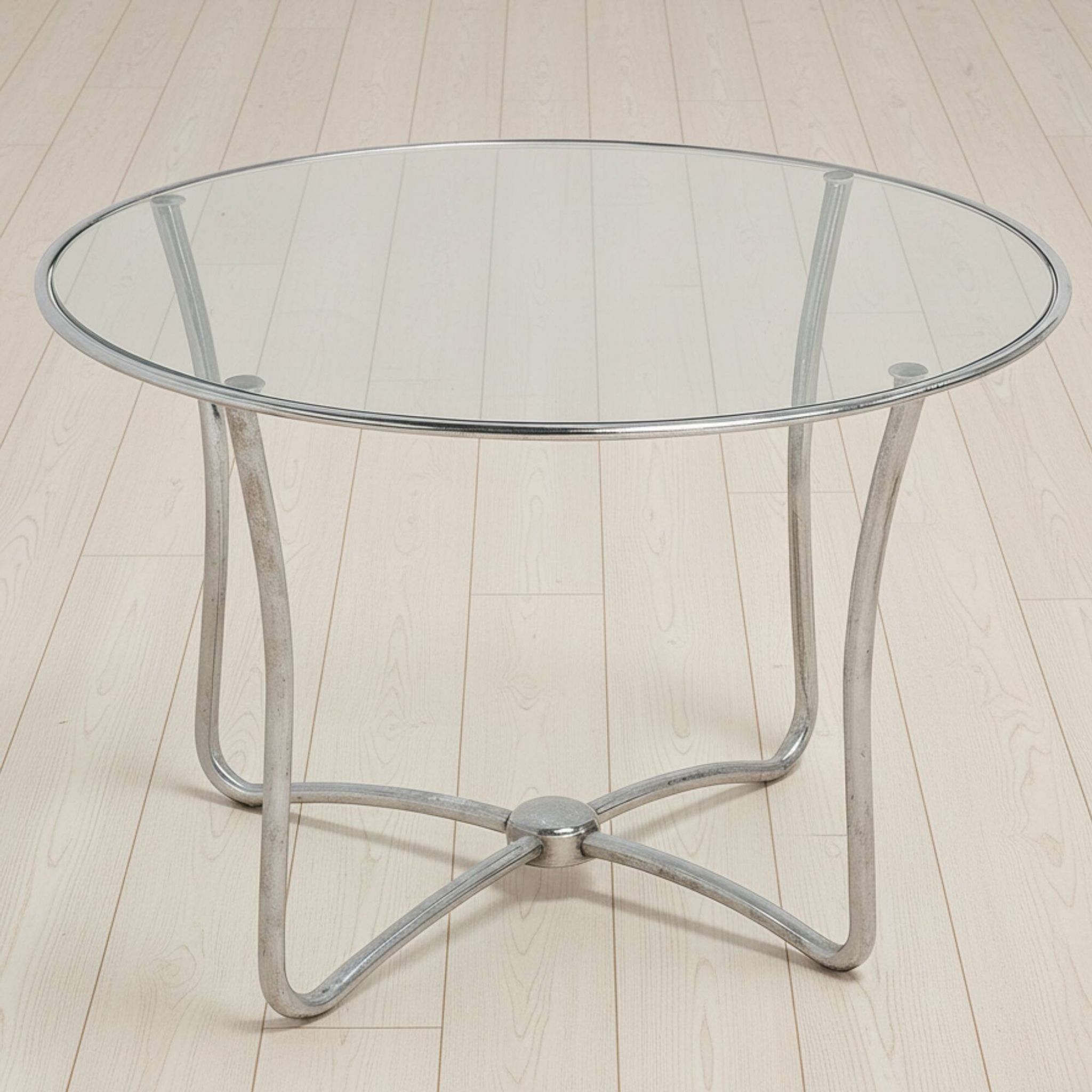 Bauhaus round glass coffee table, Czechoslovakia, 1930s–1940s