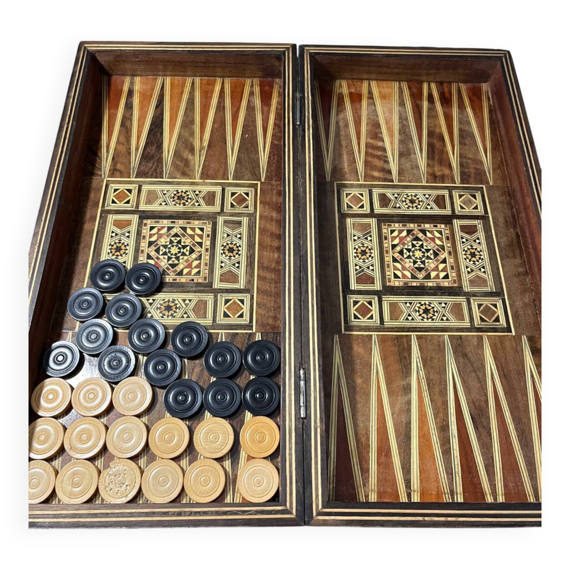 Ancient backgammon in marquetry