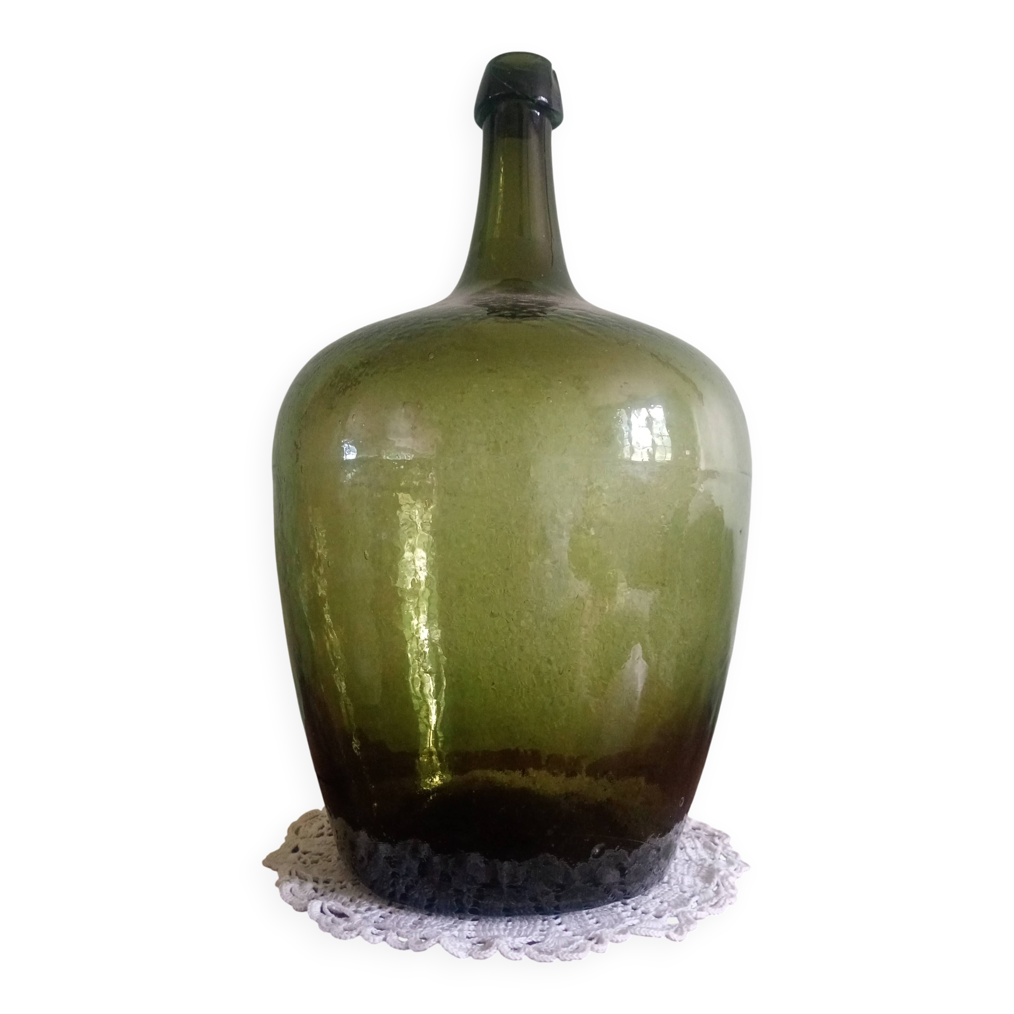 Dame-Jeanne Bonbonne ancienne verte 45cm Alsace - éclat col