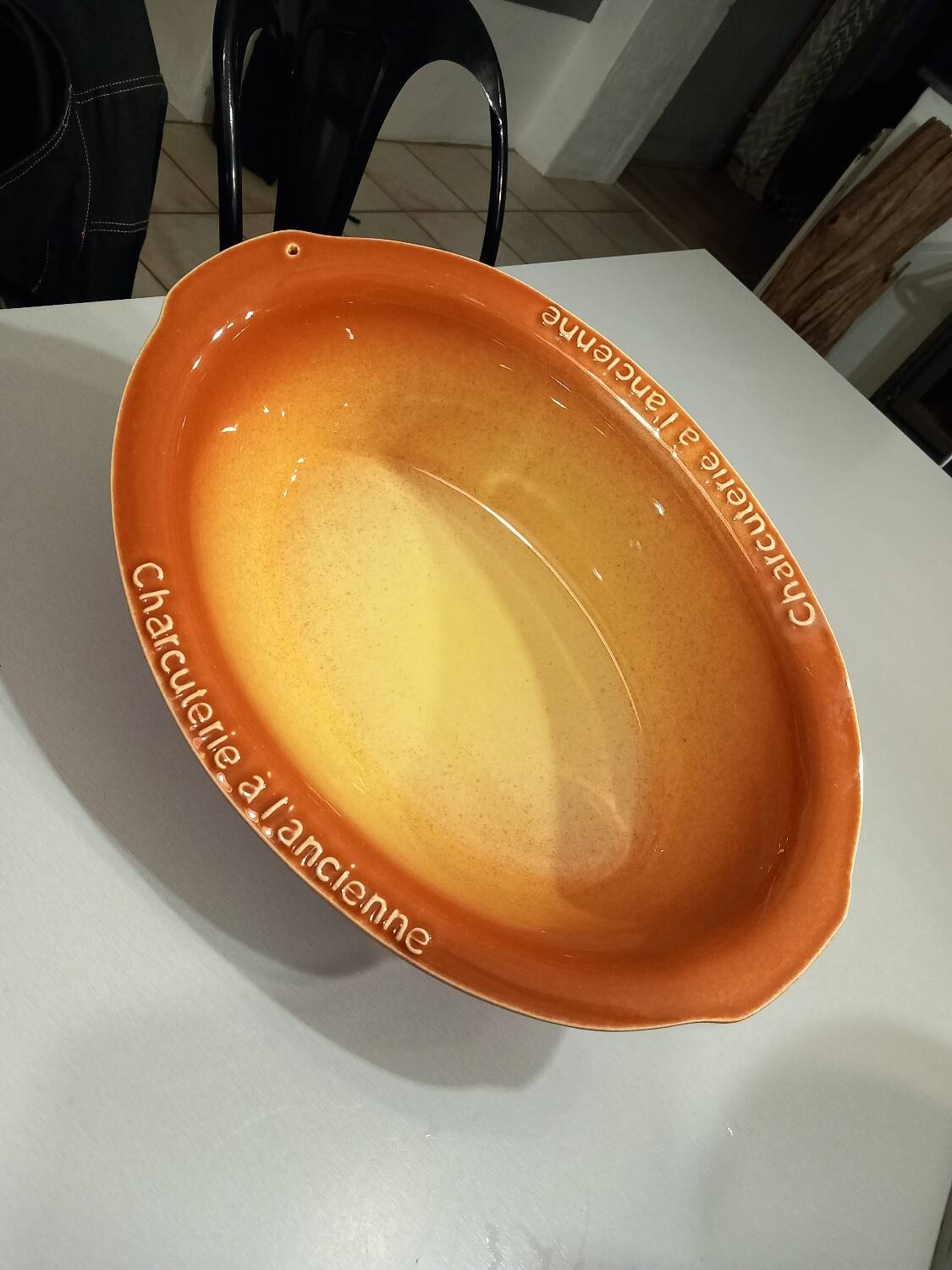 Breton dish in brown and yellow ceramic