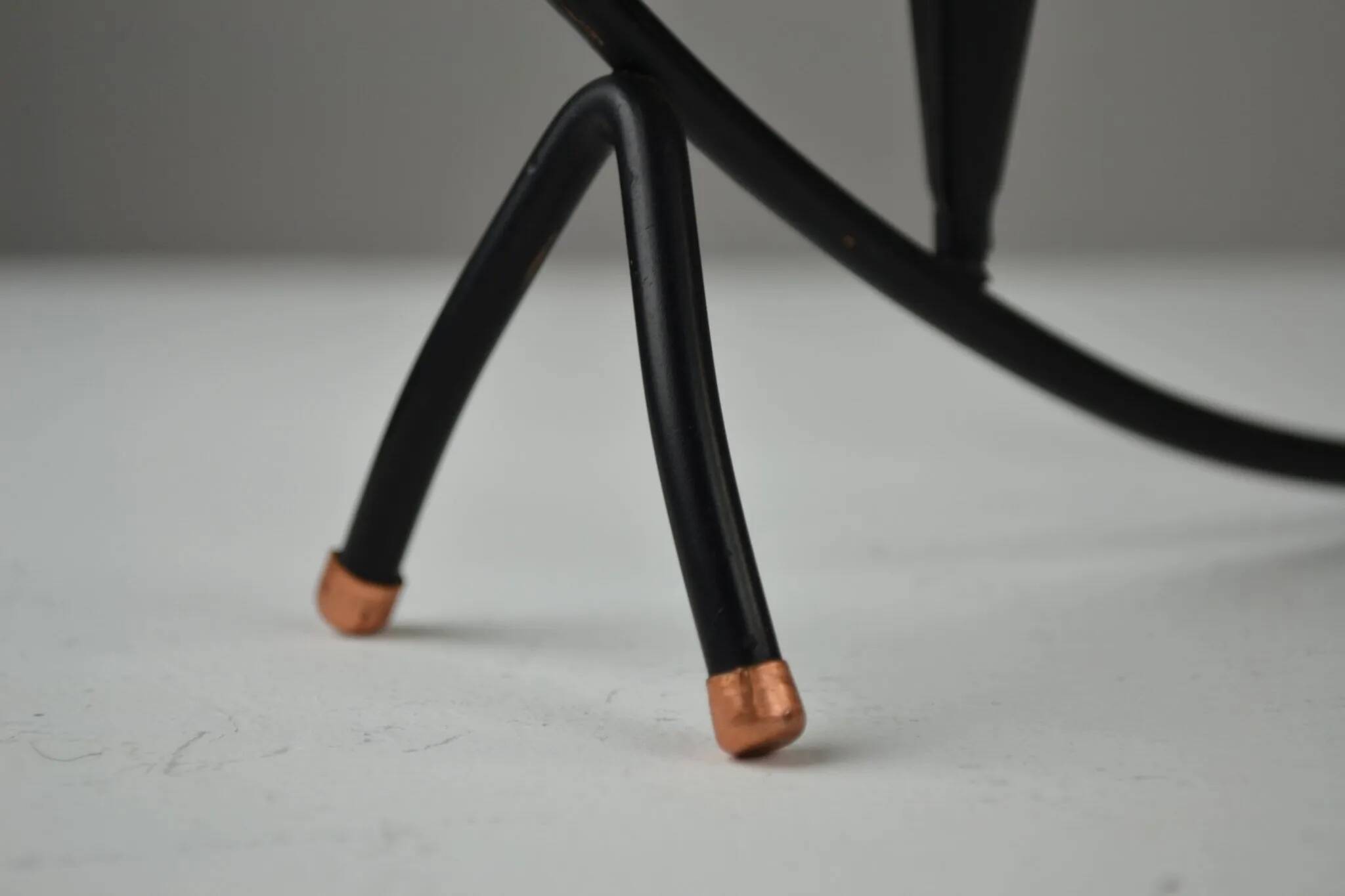 Black Painted Metal Candle Holder with Copper Detailing – Gunnar Ander for Ystad-Metall, Sweden, 1950s