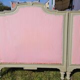 2 headboards striped fabric and wood painted putty color