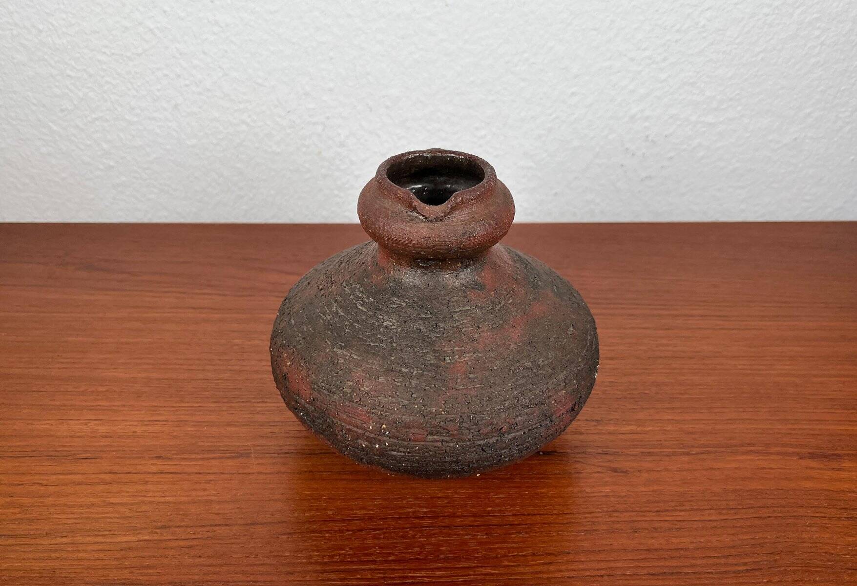 Carafe vase by German studio pottery, brutalist vintage by Gerhard Liebenthron, 1974.