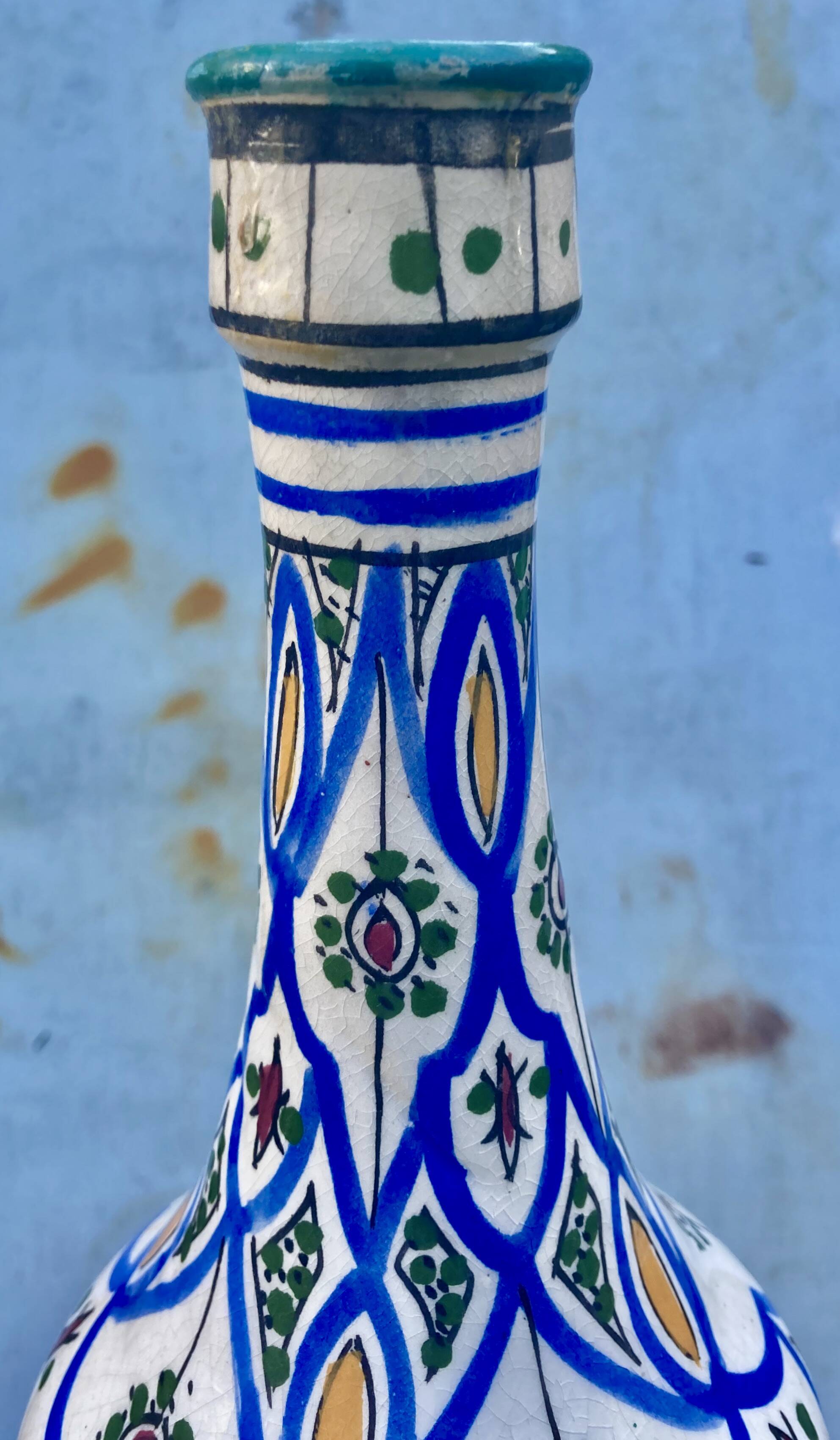 Antique Moroccan Ceramic Vase Signed - XXL Size