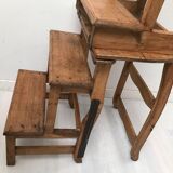Chaise   escabeau bibliothèque en chêne années 50-60