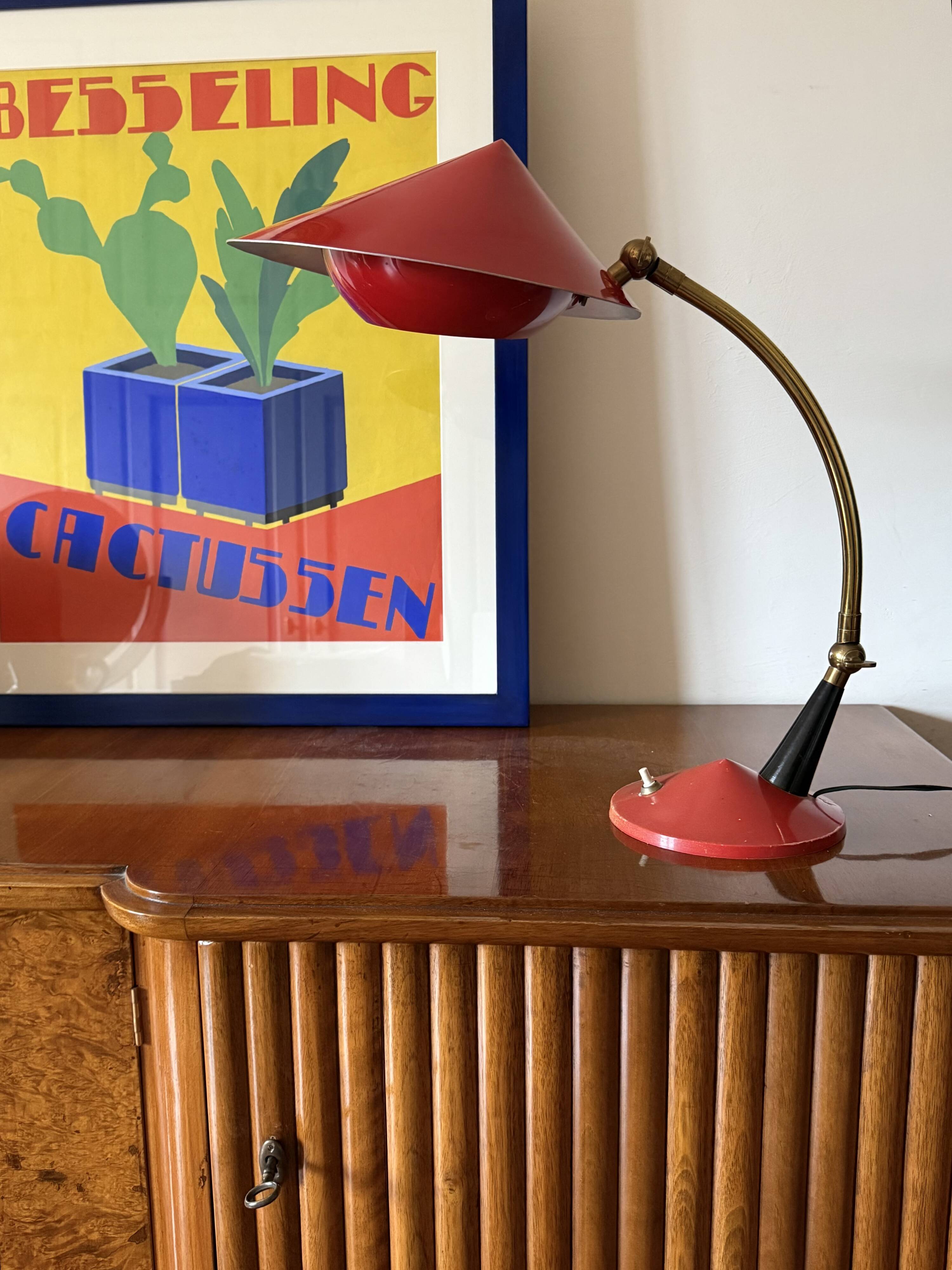 Mid century red desk Lamp, Stilux Milan Italy 1960 ca.