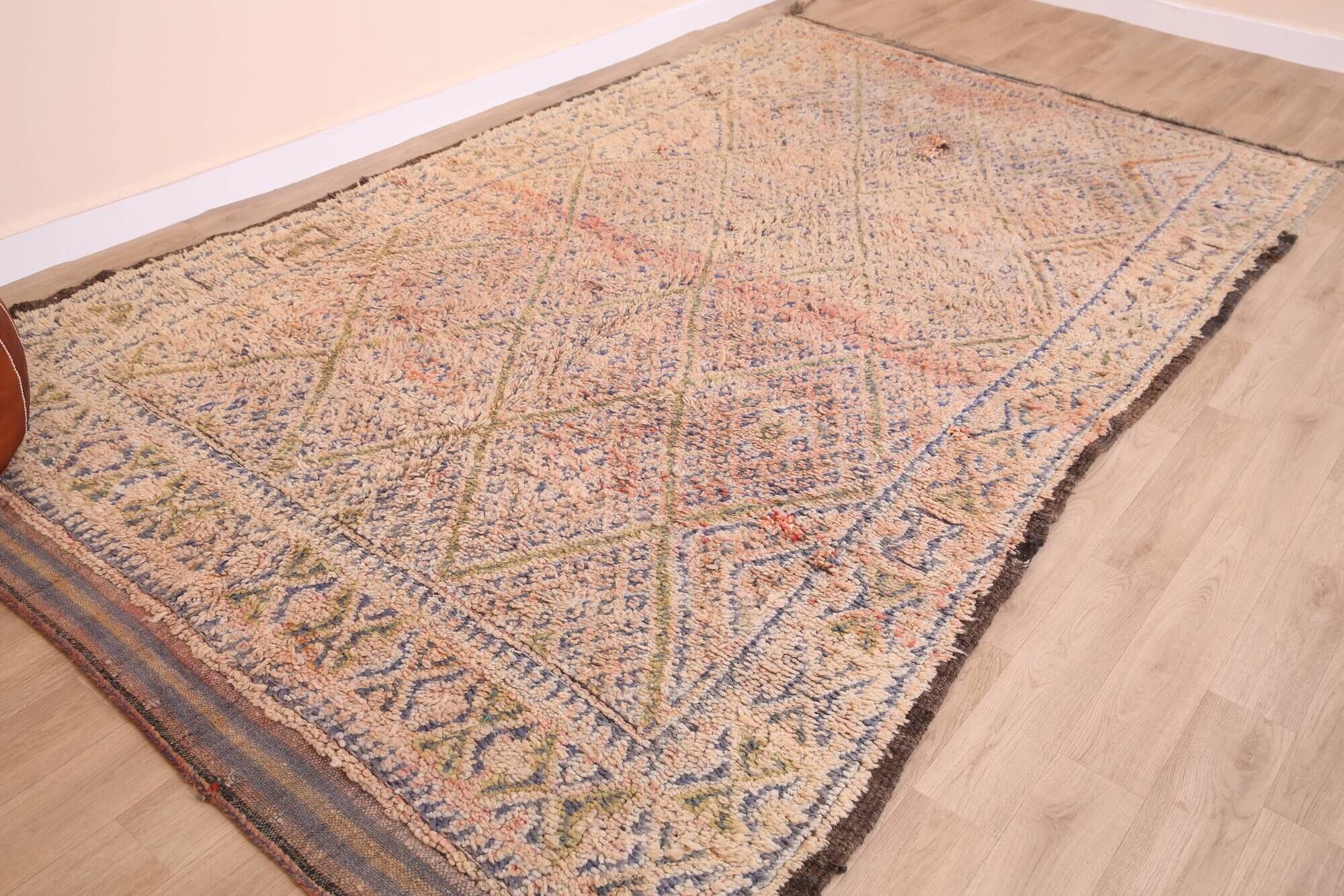Vintage Moroccan Wool Rug 192 x 328 cm, Handmade Berber Rug, Bohemian Rug