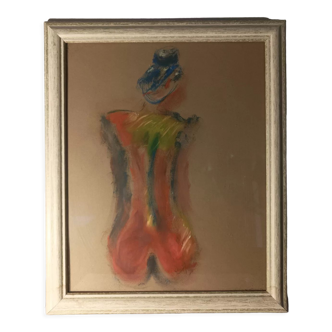 Dessin nue de dos pastel sur carton signé EB 07
