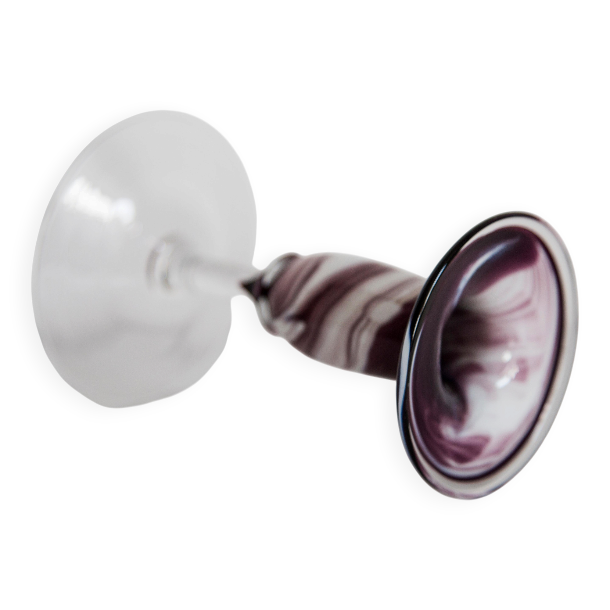 Artistic candlestick in white and purple glass, mid-20th century.