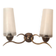 Two-light wall sconce in gilded metal with opaque glass shades, 1950/1960
