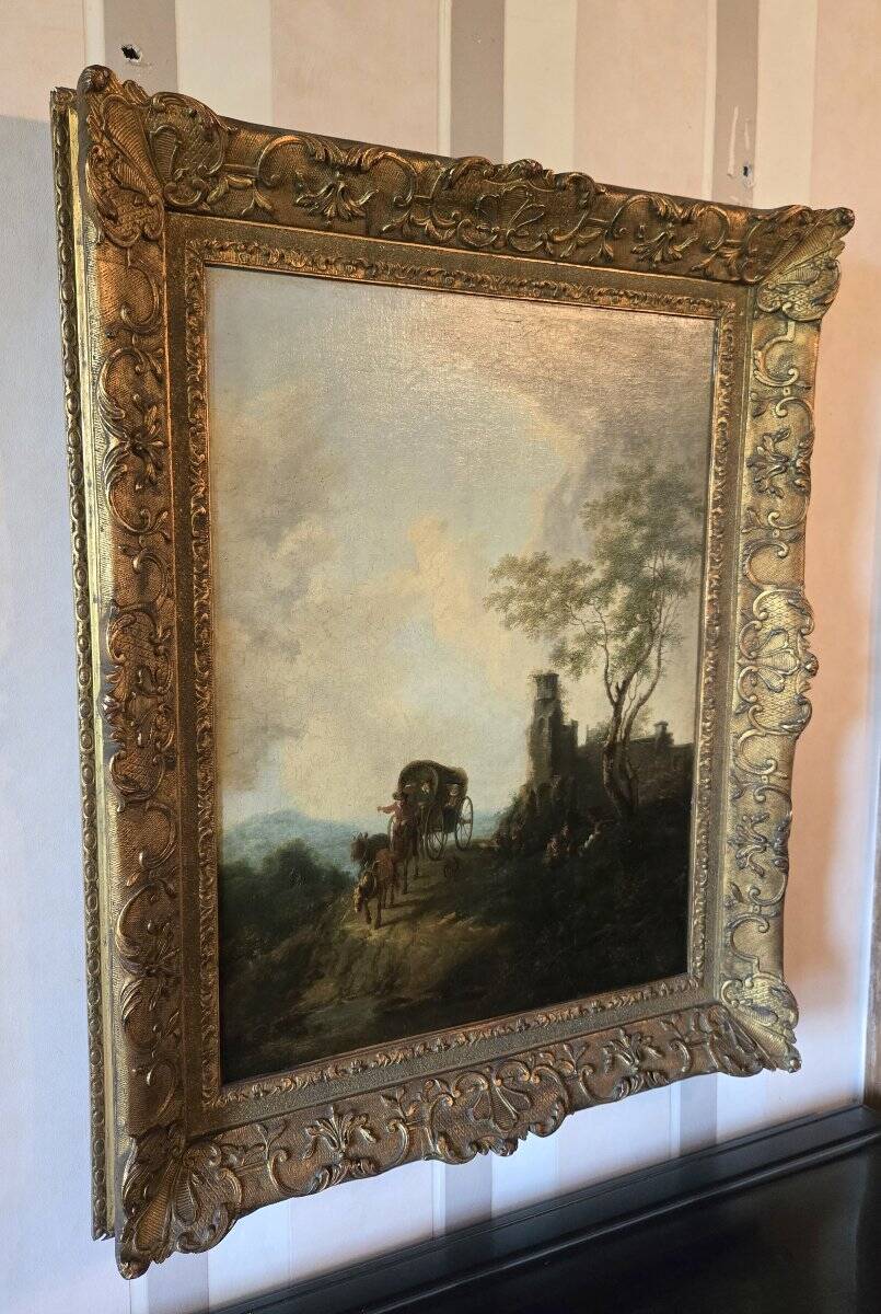 19th Century Italian School: oil on canvas painting "The Diligence"