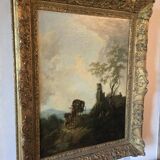 19th Century Italian School: oil on canvas painting "The Diligence"