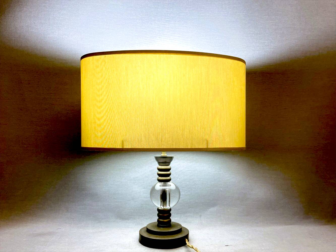 Hollywood Regency inspired brass table lamp drum lampshade