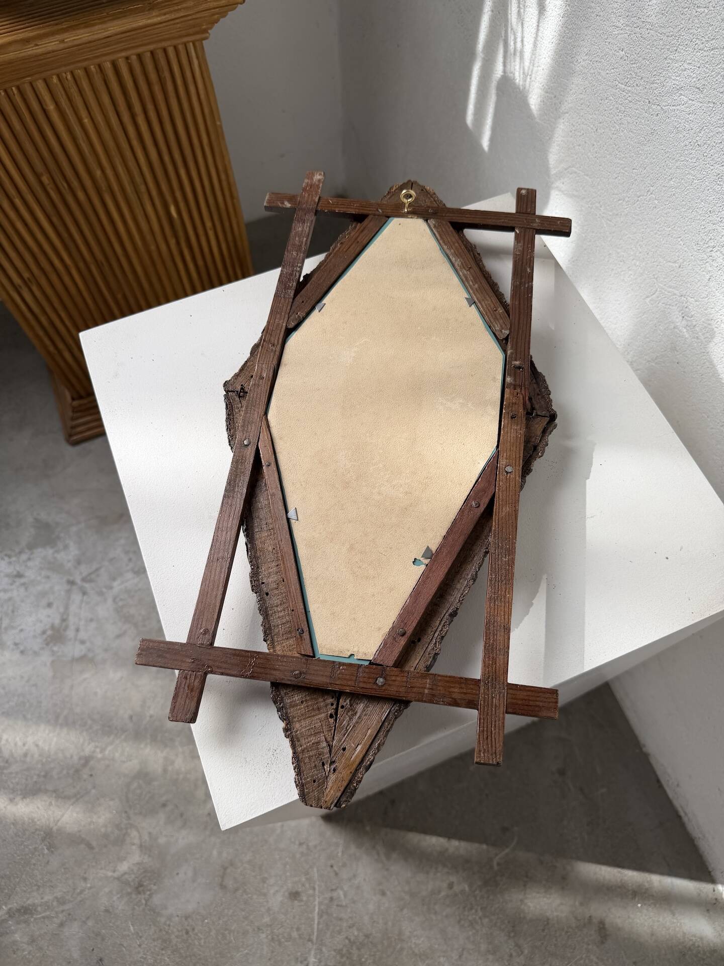 Rustic mirror wood 1900 folk art
