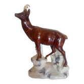Statuette 43cm chamois on a snowy rock - polychrome ceramic