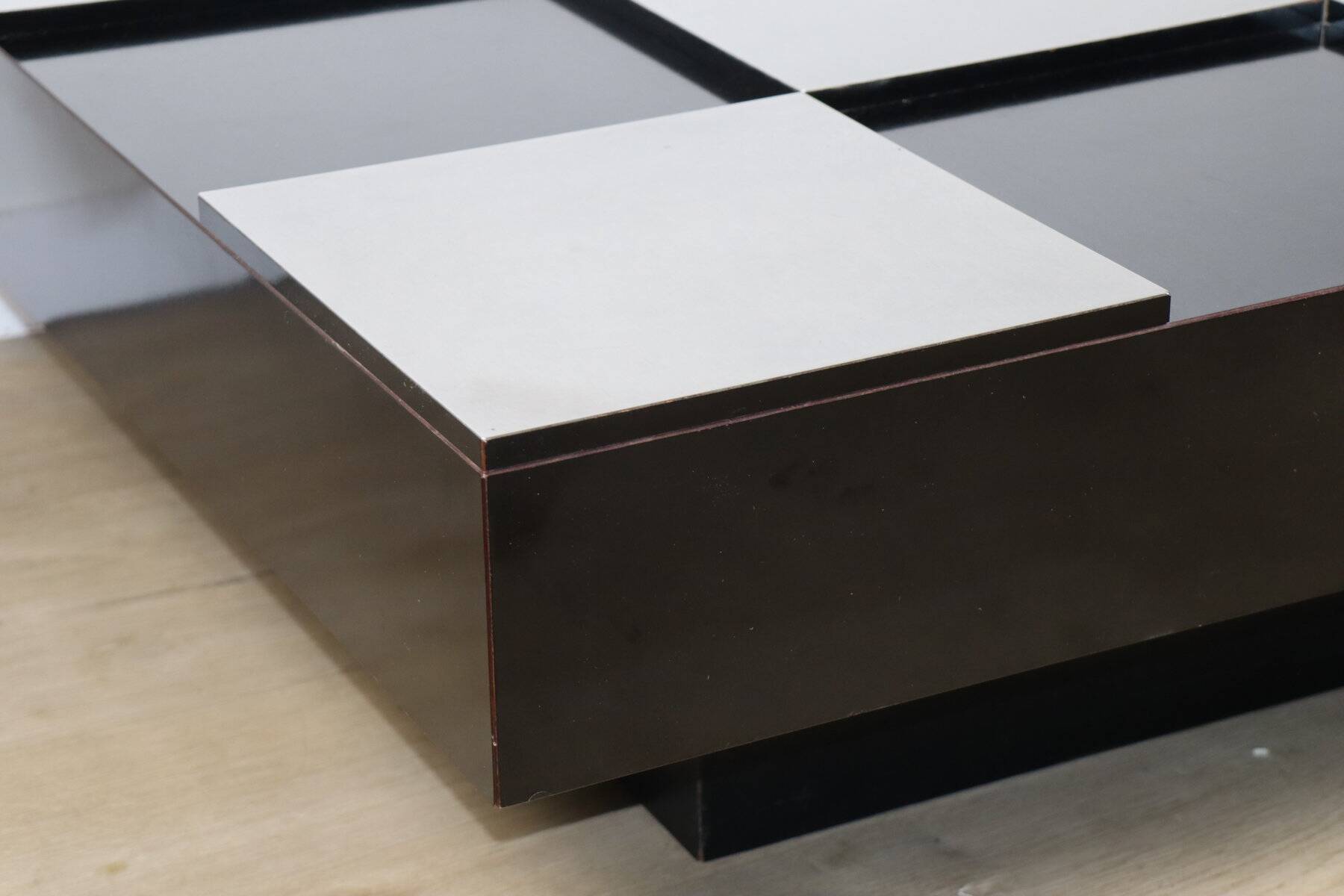 Vintage coffee table in lacquered wood and aluminium - 1970s