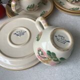 HB Henriot Quimper stoneware cups, hand-painted floral decoration