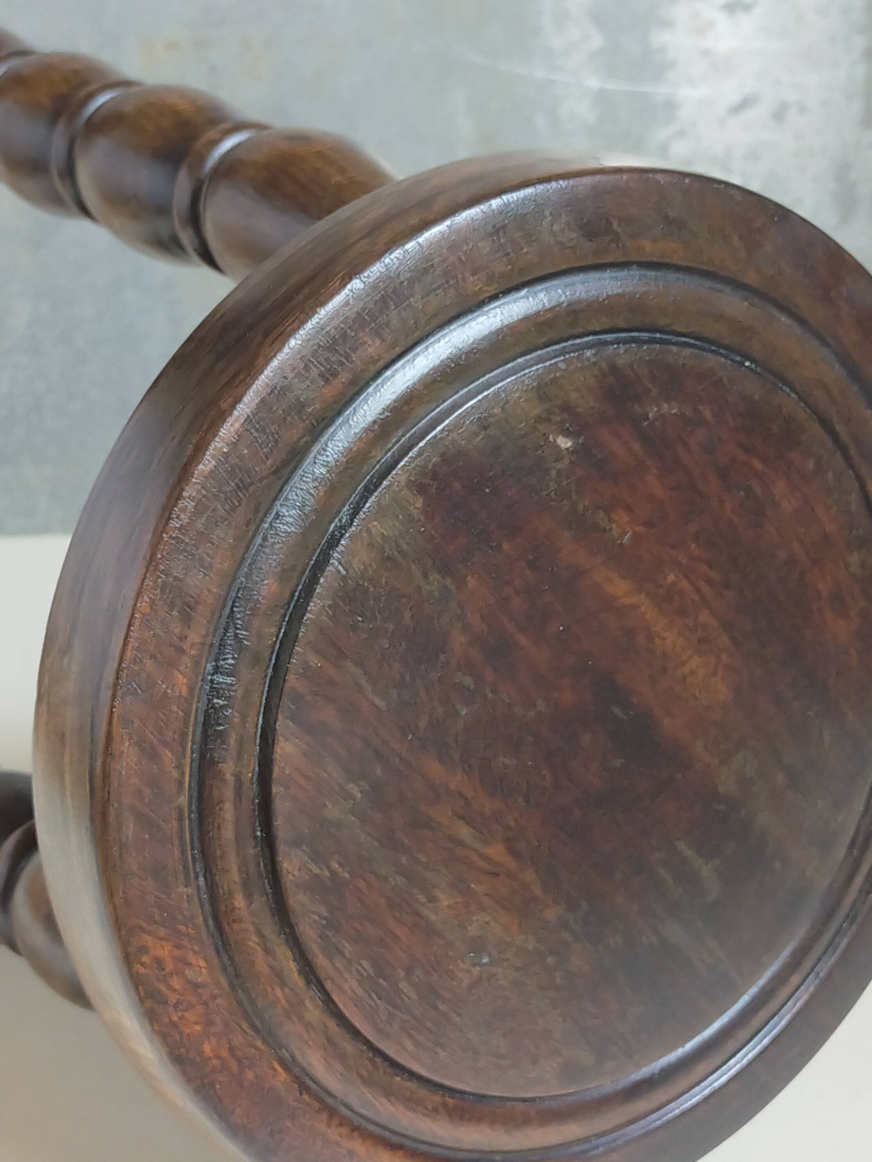 Vintage solid turned wood tripod stool
