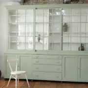 Large green display cabinet with sliding doors – two-part buffet, 219 cm