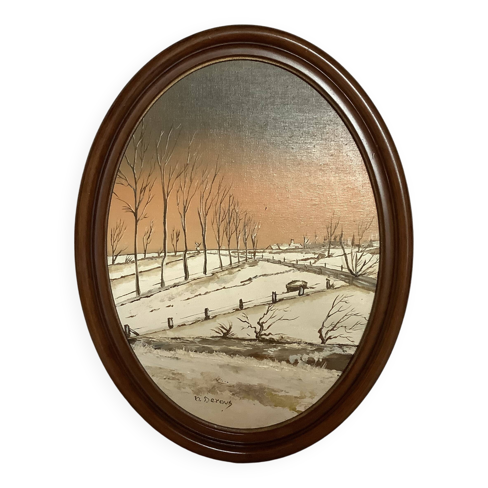 Snow landscape painting oil on cardboard