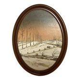 Tableau paysage de neige huile sur carton