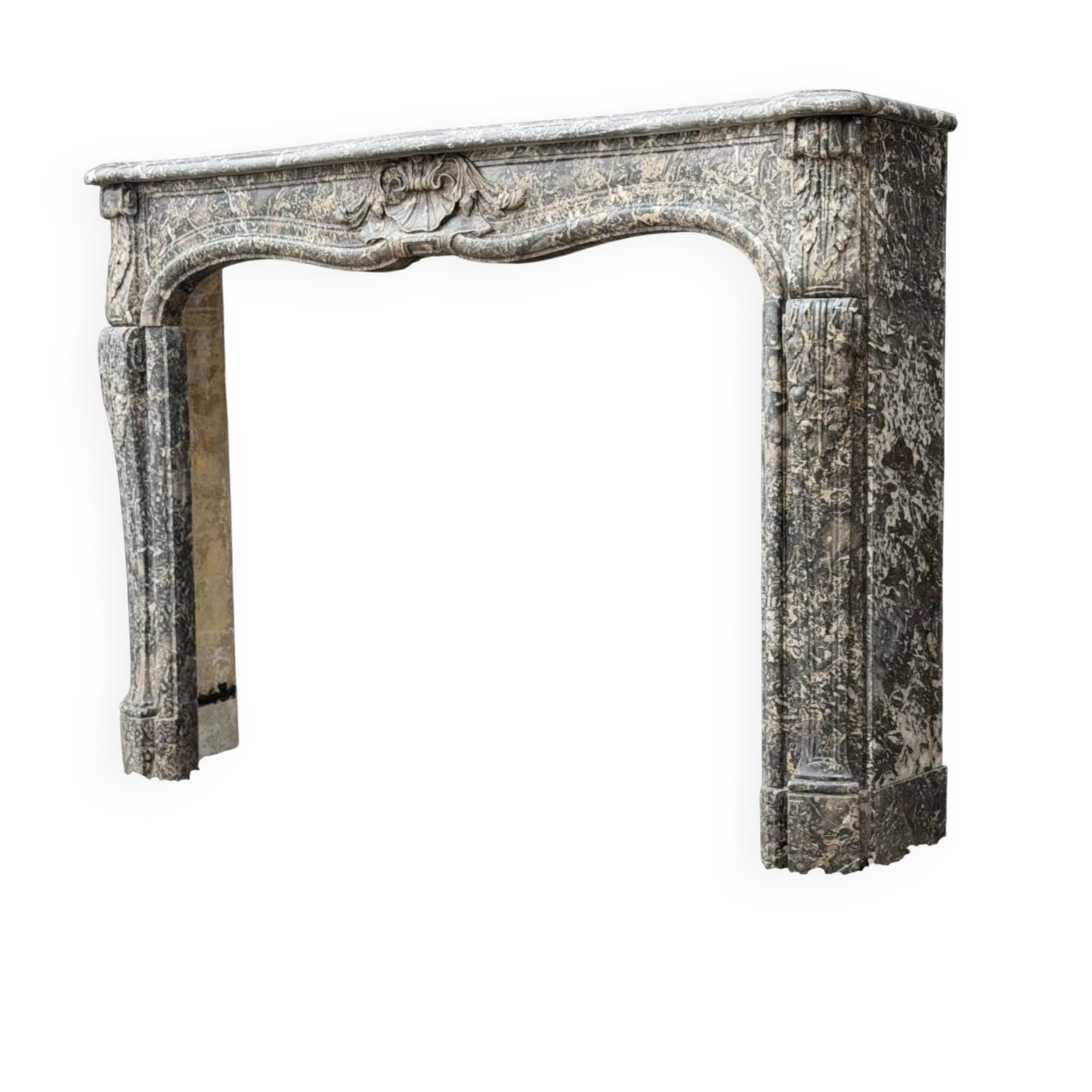 Louis XV fireplace in grey Saint-Anne marble, 18th century