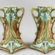Art Nouveau, two barbotine vases from Onnaing around 1920.