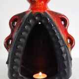Bay Keramik orange-red and black candle holder from the 70s
