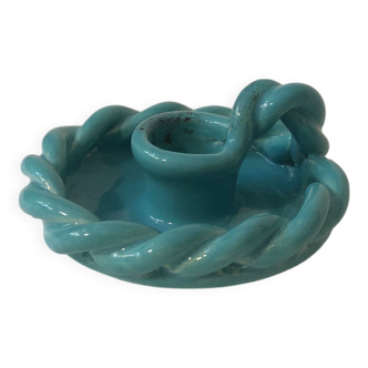 Turquoise earthenware candle holder and ashtray