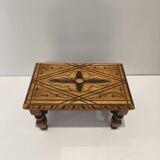 Small vintage carved solid wood footrest bench