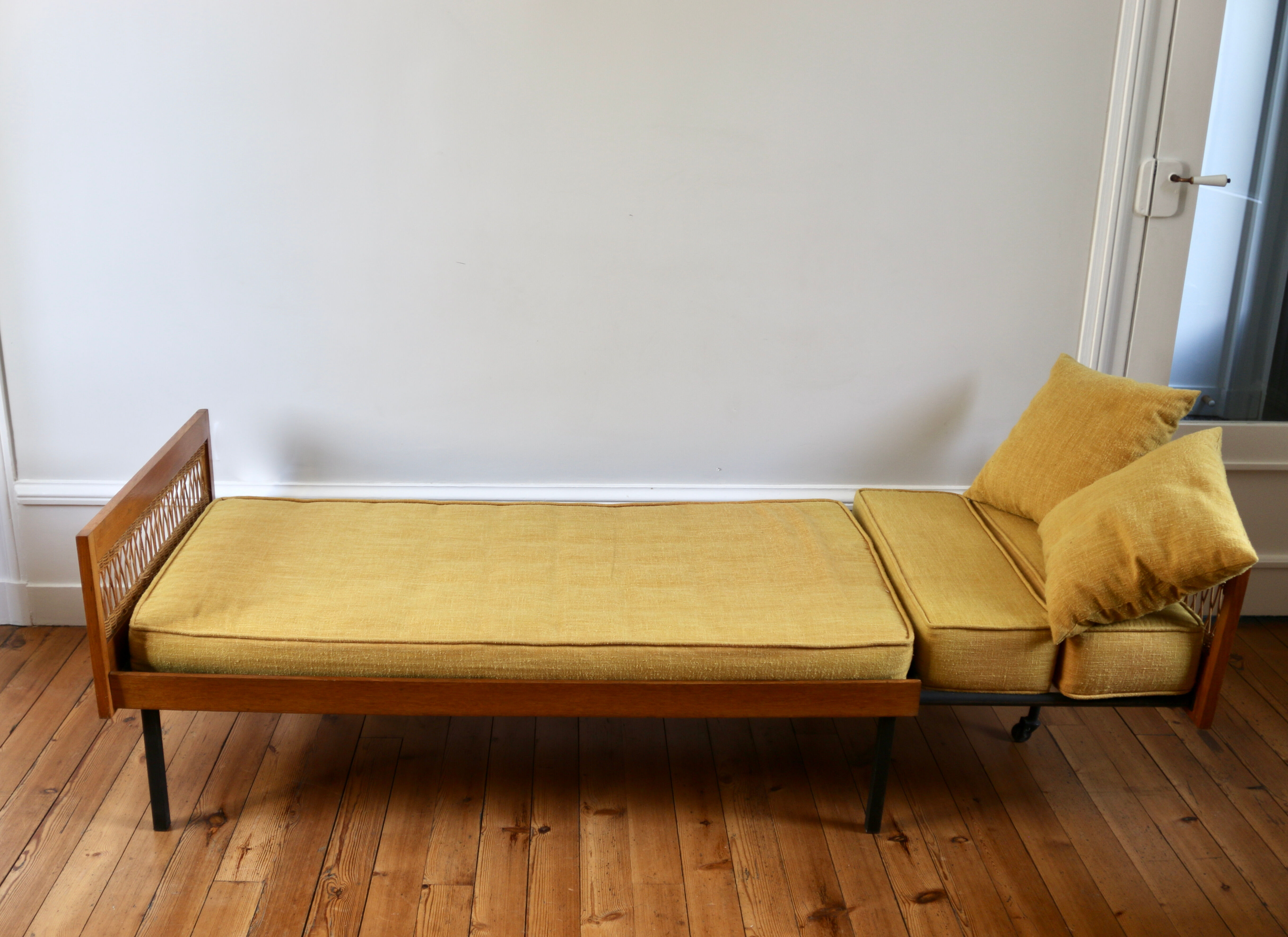 Daybed vintage 1960 chêne et rotin