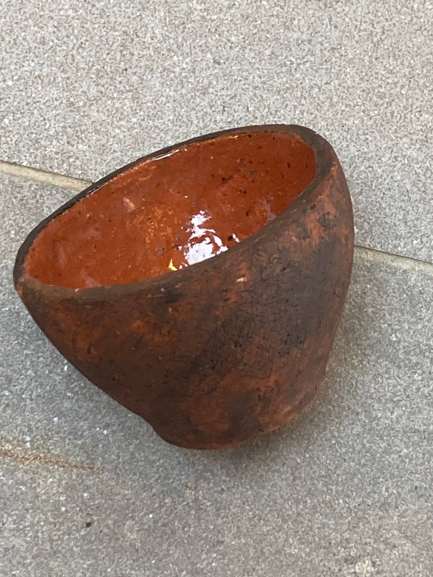 Earthenware bowl, glazed inside, raw outside, monogram EL